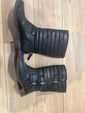 UGG Black Quilted Moto Boots with Buckle Straps